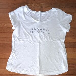 Banana Republic White Crewneck Logo Tee